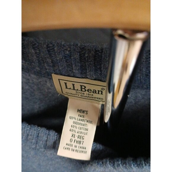 LL Bean Sweater Mens Large Blue Ragg Lambs Wool Henley Pullover Knit Outdoor - Picture 6 of 8